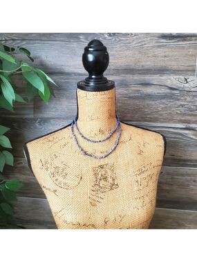 Blue Stone Beaded Long Layer Necklace